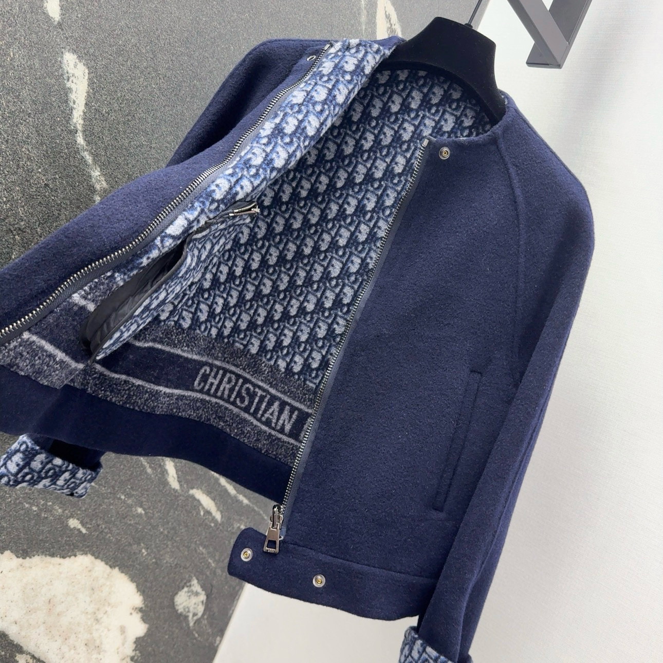 Dior Navy Blue Wool Reversible Short Jacket with Logo 7 i1754797396949 103 0 6