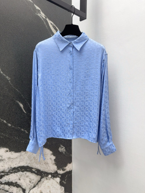 Fendi Women's Glacier Blue FF Jacquard Shirt Adjustable Side Detail 1 Fendi Women's Glacier Blue FF Jacquard Shirt Adjustable Side Detail