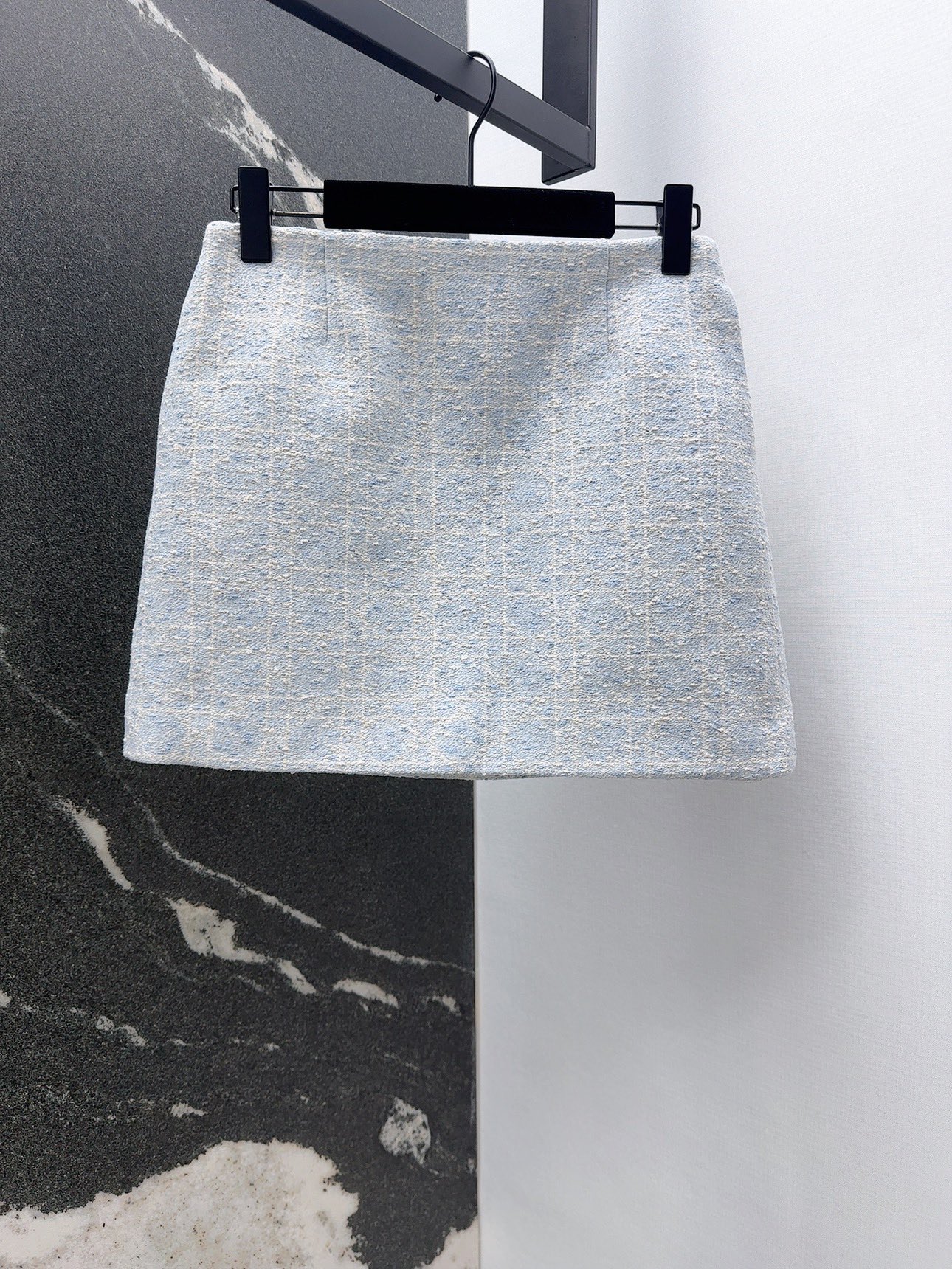 Miss D Inspired Blue Tweed Mini Skirt, High Waist A-Line Skirt