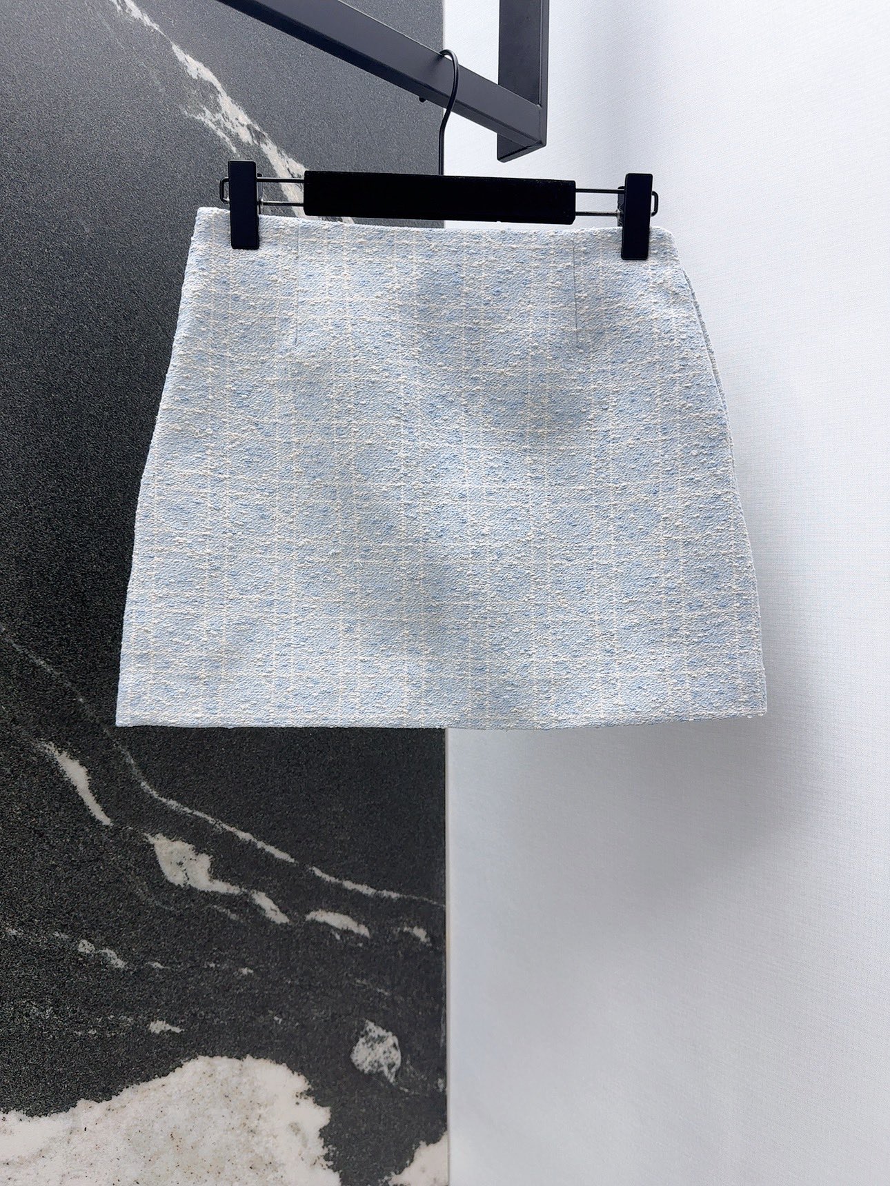 Miss D Inspired Blue Tweed Mini Skirt, High Waist A-Line Skirt 9 i1756536599576 1549 0 0