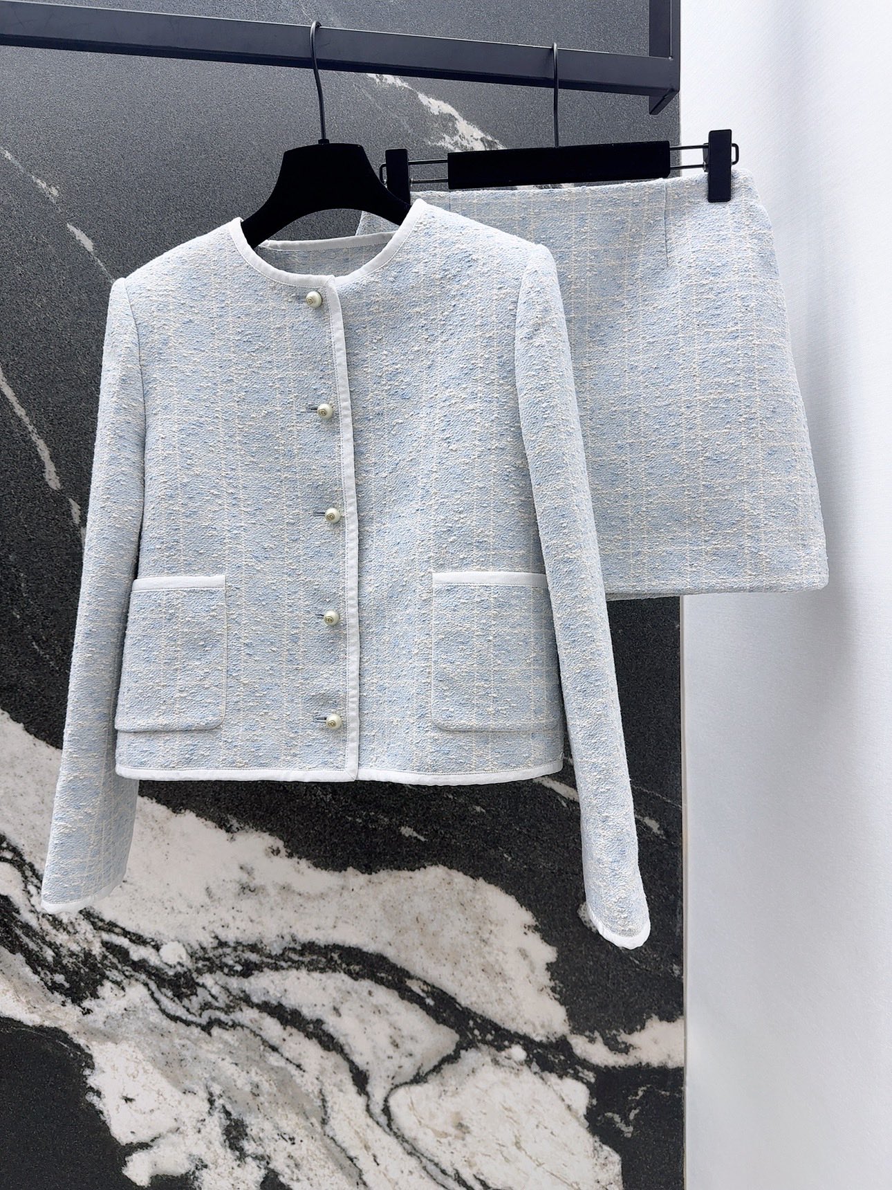 Miss D Inspired Blue Tweed Mini Skirt, High Waist A-Line Skirt 2 i1756536792150 5207 0 0