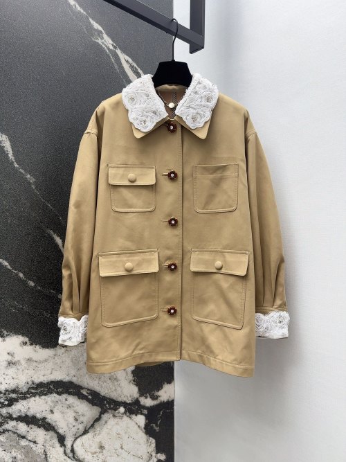 VLTN Four-Pocket Khaki Trench Coat with Detachable Lace Details 1 VLTN Four-Pocket Khaki Trench Coat with Detachable Lace Details