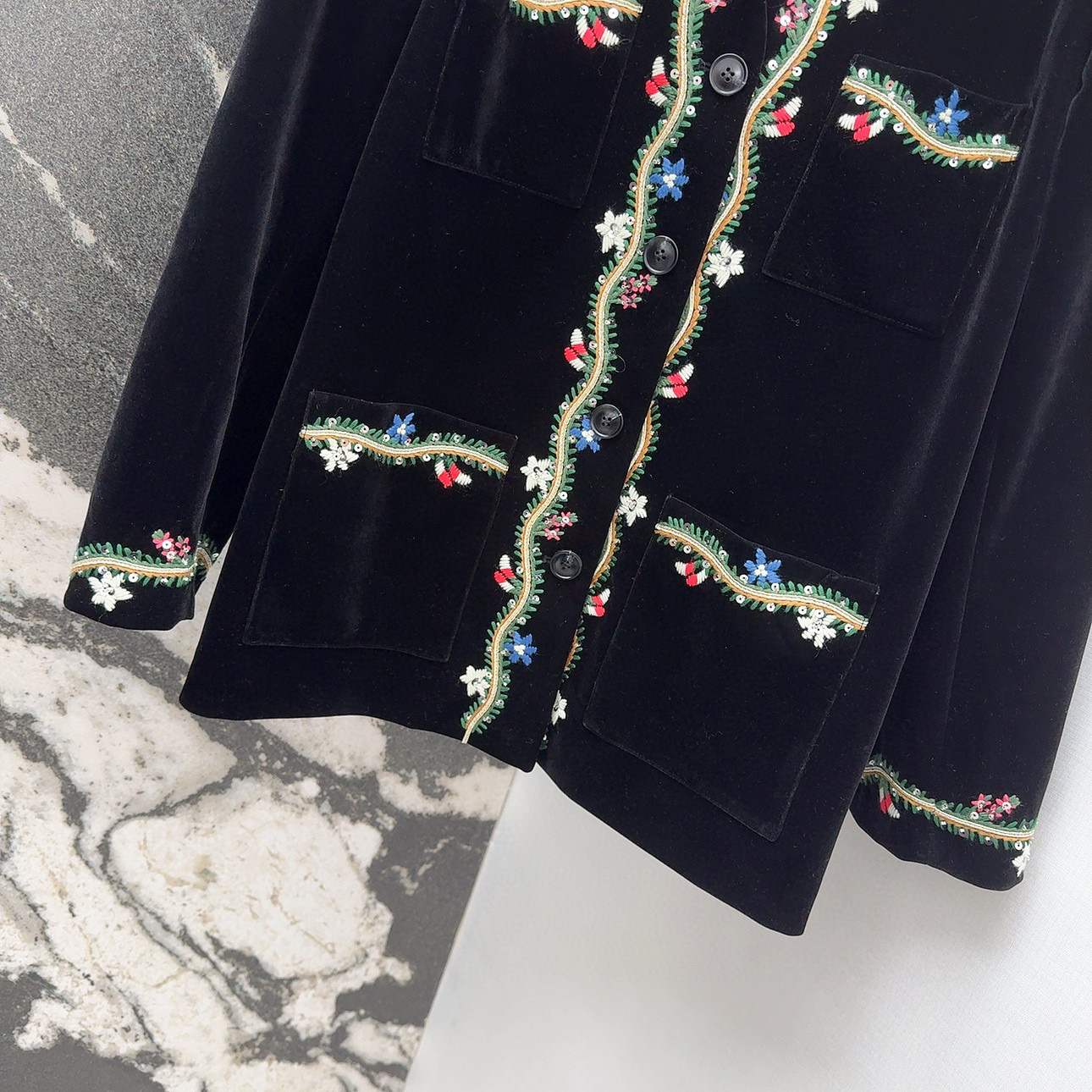 VLTN Velvet Embroidered Blazer - Elegant V-Neck Floral Applique Jacket 5 i1759904165958 4359 0 4