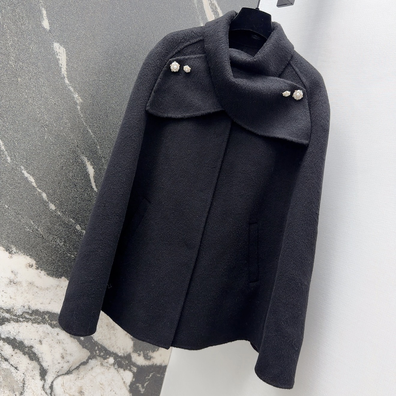 Elegant Wool Blend Cape Coat with Pearl Buttons - Chic Winter Style 2 i1759904287725 5362 0 1