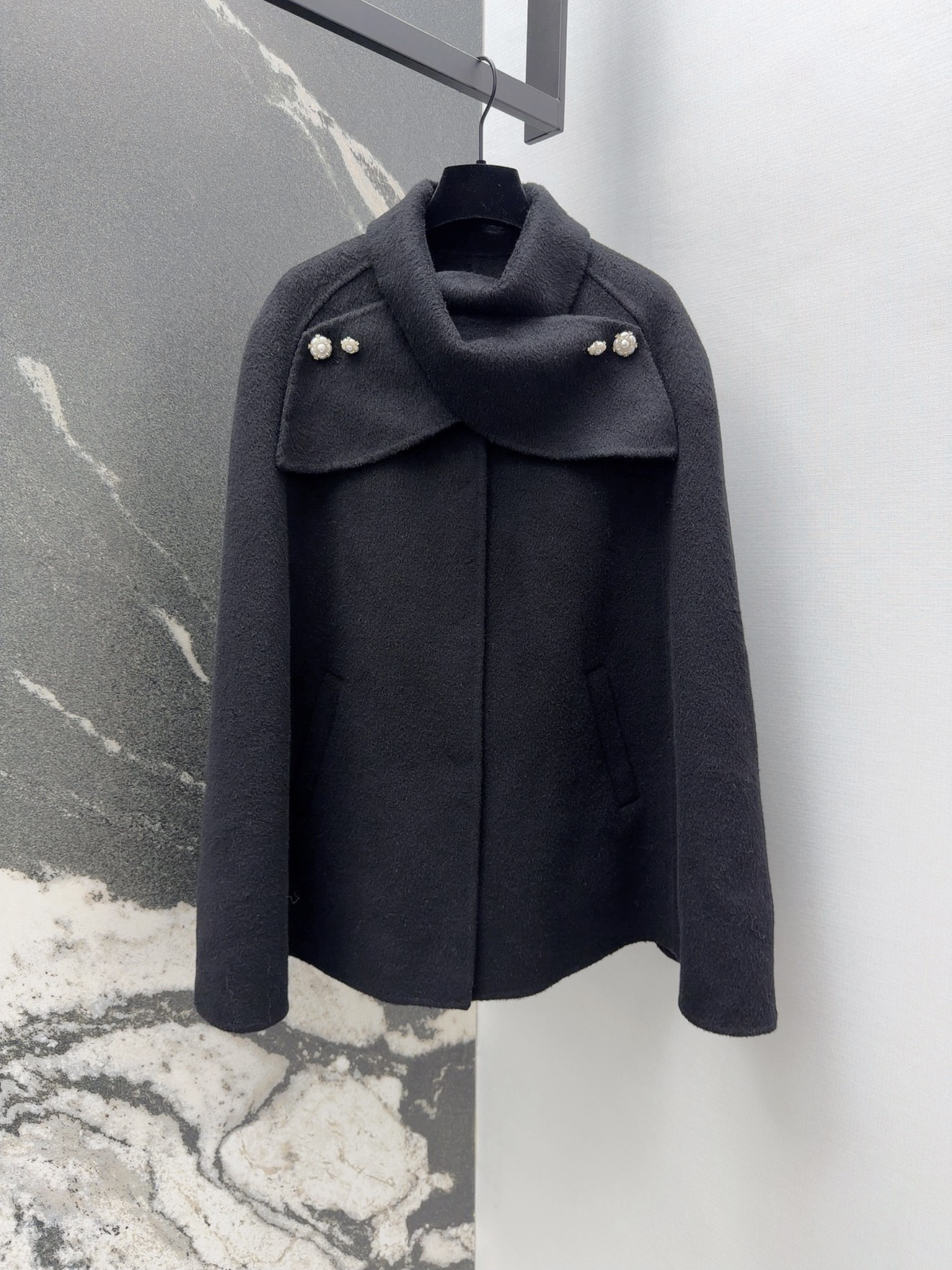 Elegant Wool Blend Cape Coat with Pearl Buttons - Chic Winter Style 1 i1759904287778 338 0 0