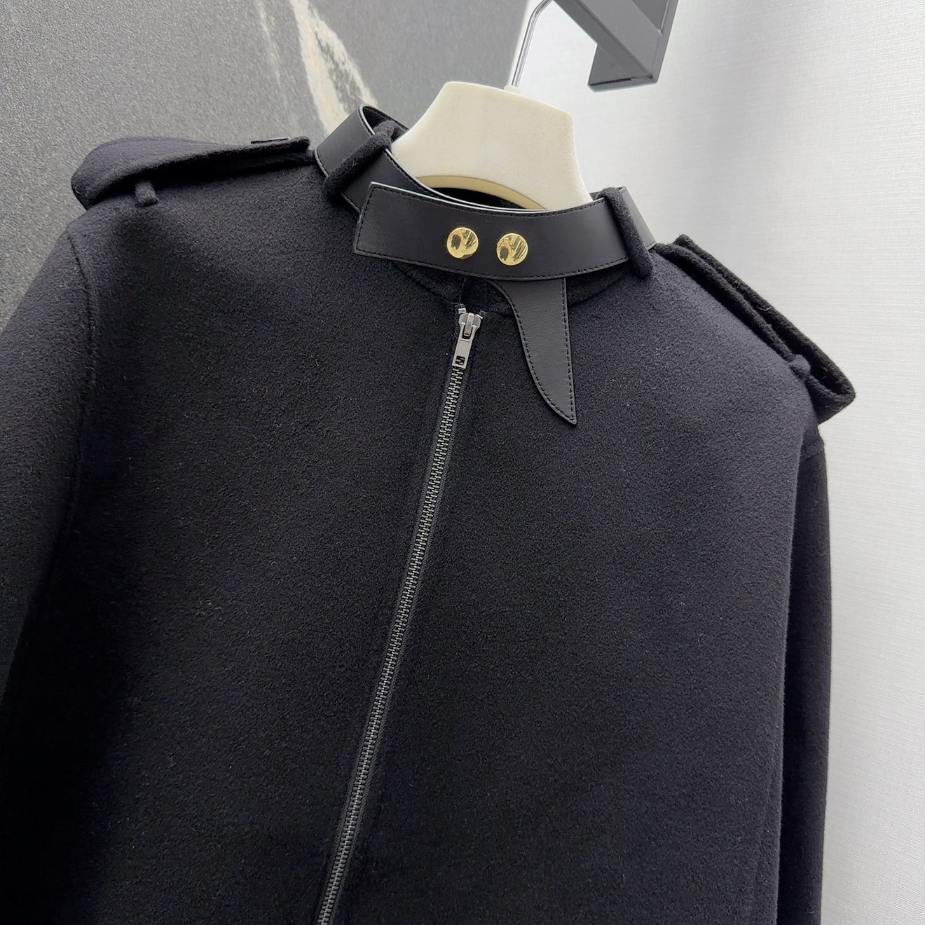 Elegant Wool Blend Cape Coat with Leather Trim - Sophisticated Outerwear 3 i1759905162347 9672 0 3