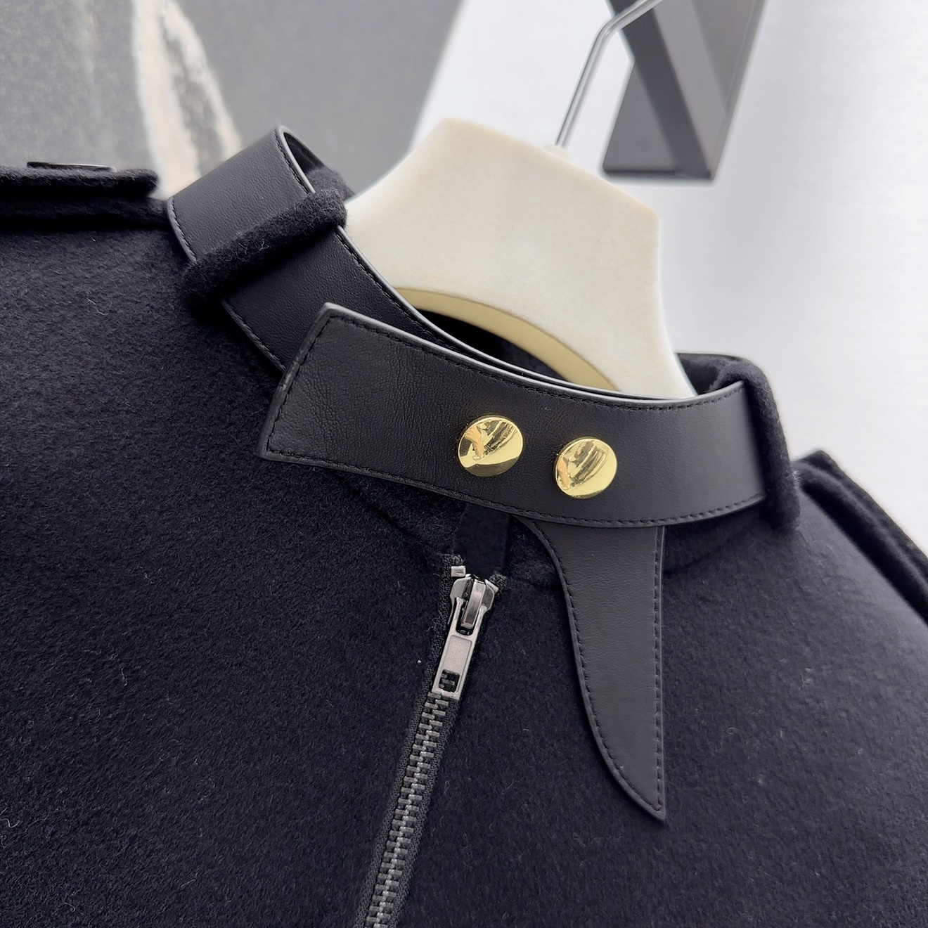 Elegant Wool Blend Cape Coat with Leather Trim - Sophisticated Outerwear 4 i1759905163471 4640 0 4