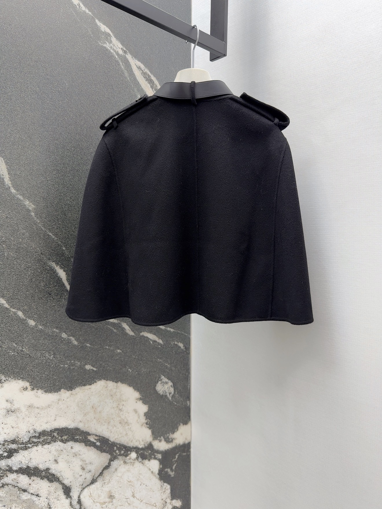 Elegant Wool Blend Cape Coat with Leather Trim - Sophisticated Outerwear 9 i1759905163729 4578 0 12