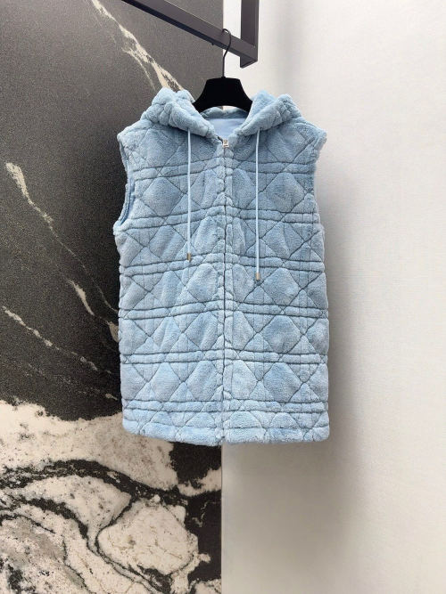 Baby Blue Quilted Hooded Vest, Cozy Faux Fur, Casual Street Style 1 Baby Blue Quilted Hooded Vest, Cozy Faux Fur, Casual Street Style