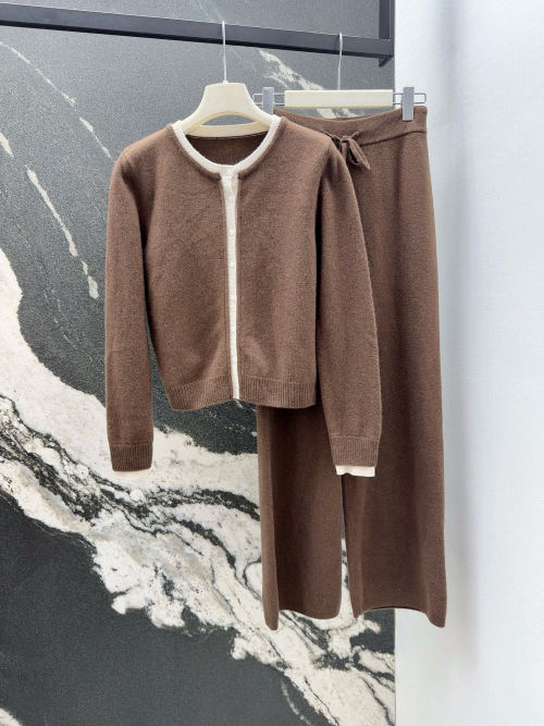 Women's Wool Knit Cardigan and Straight Leg Pants Set - Minimalist Style 1 Women's Wool Knit Cardigan and Straight Leg Pants Set - Minimalist Style