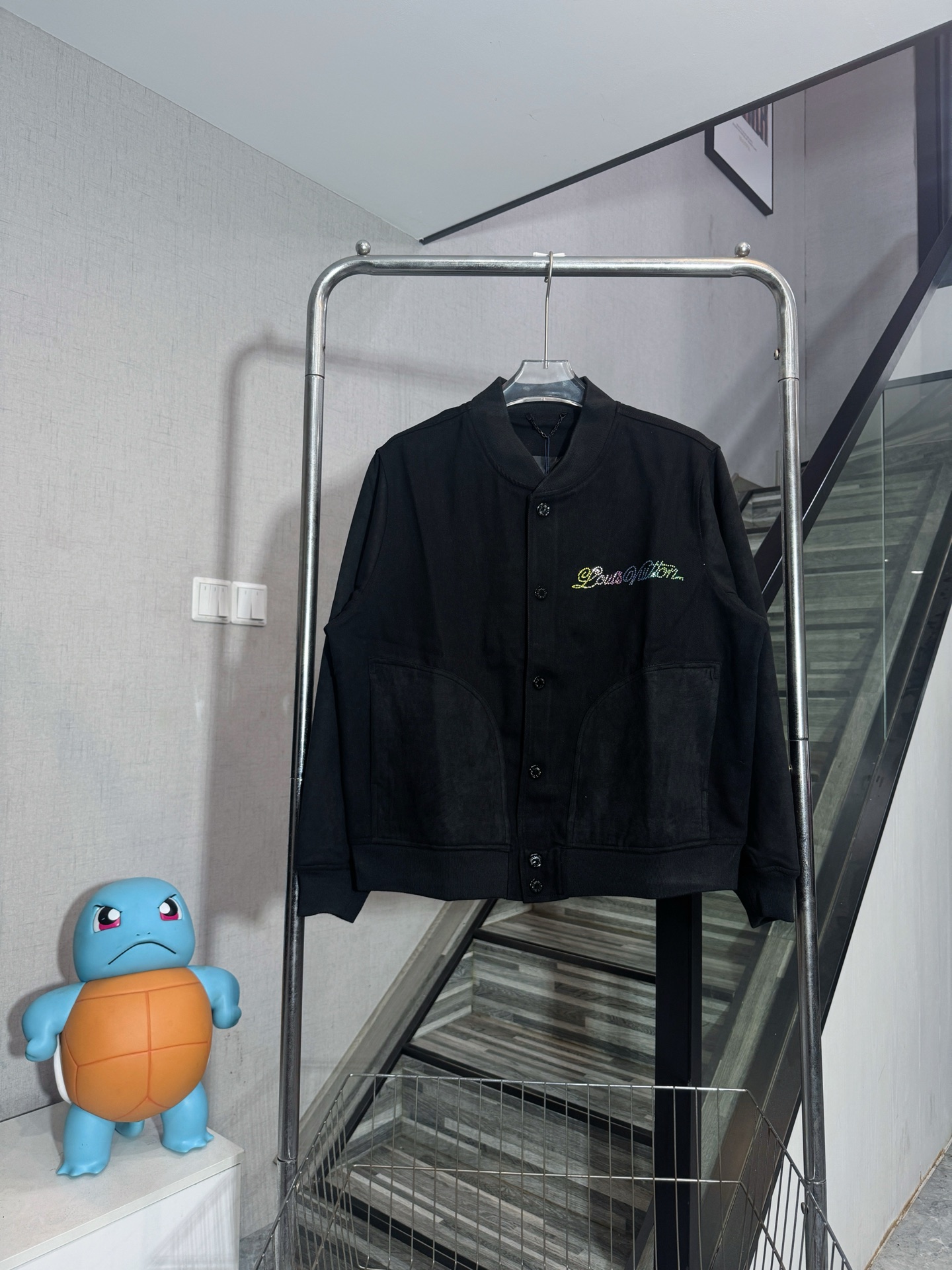 Louis Vuitton Black Cotton Blend Jacket with Rhinestone Logo