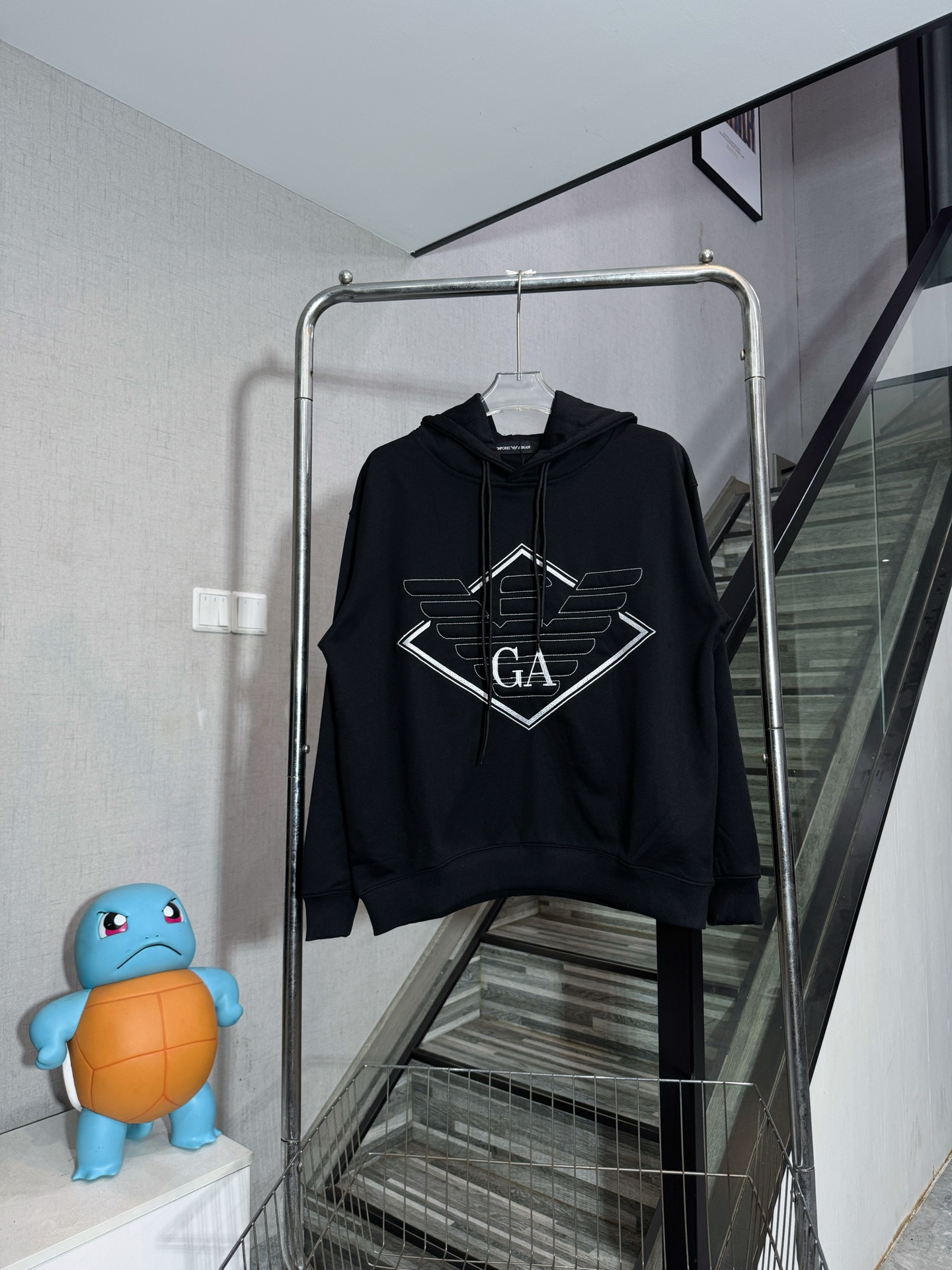 Armani Men's Embroidered Logo Cotton Hoodie Sweatshirt - Stylish and Warm