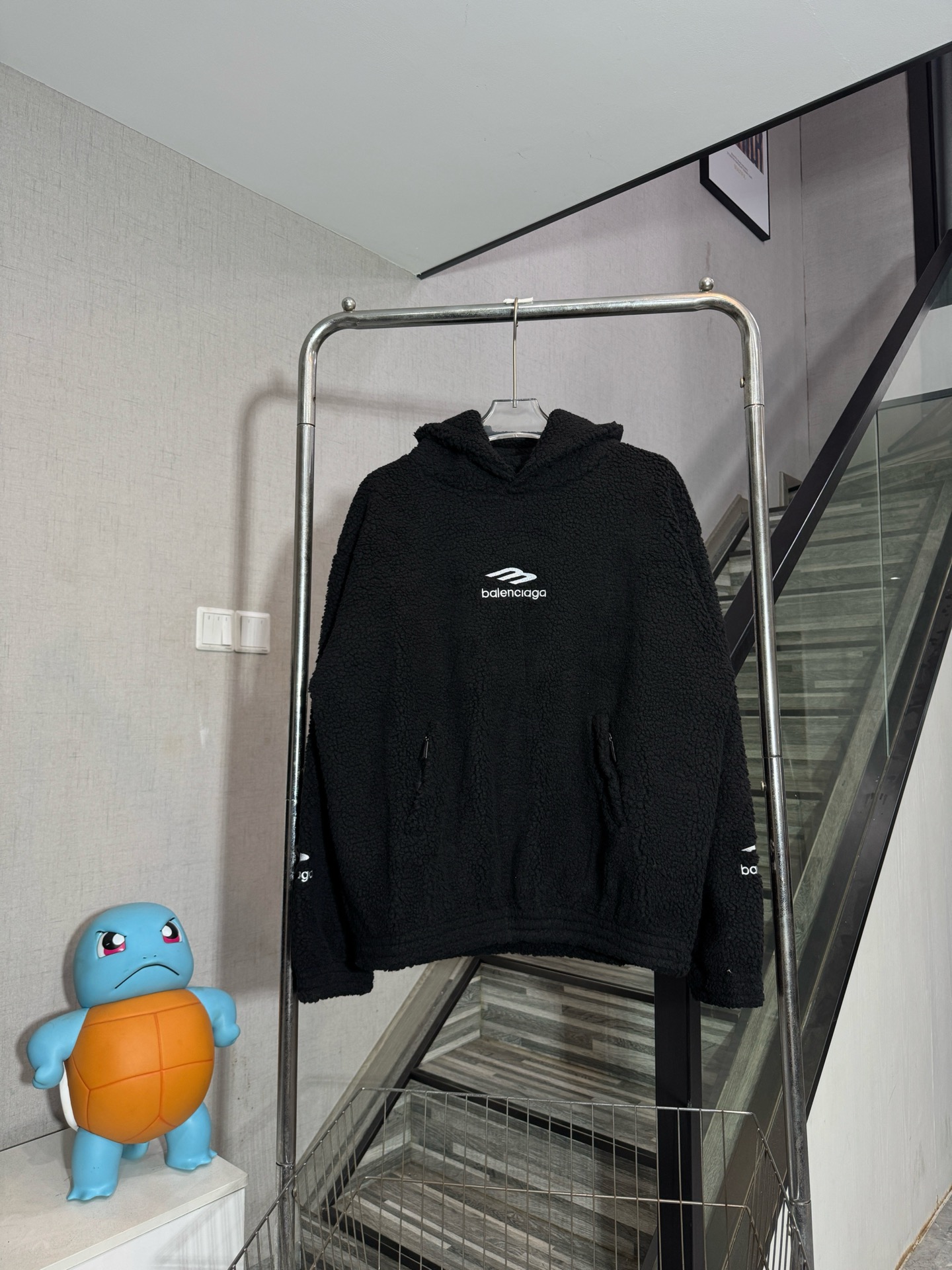 Balenciaga Lamb Fleece Embroidered Hoodie Heavyweight Pullover Sweatshirt