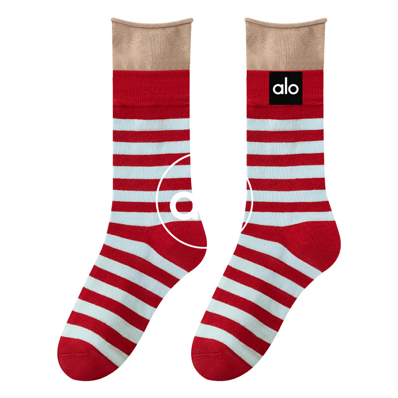 Alo accessories aloyoga Contrast Color Splicing Socks Medium Simple Socks Versatile Simple Pile