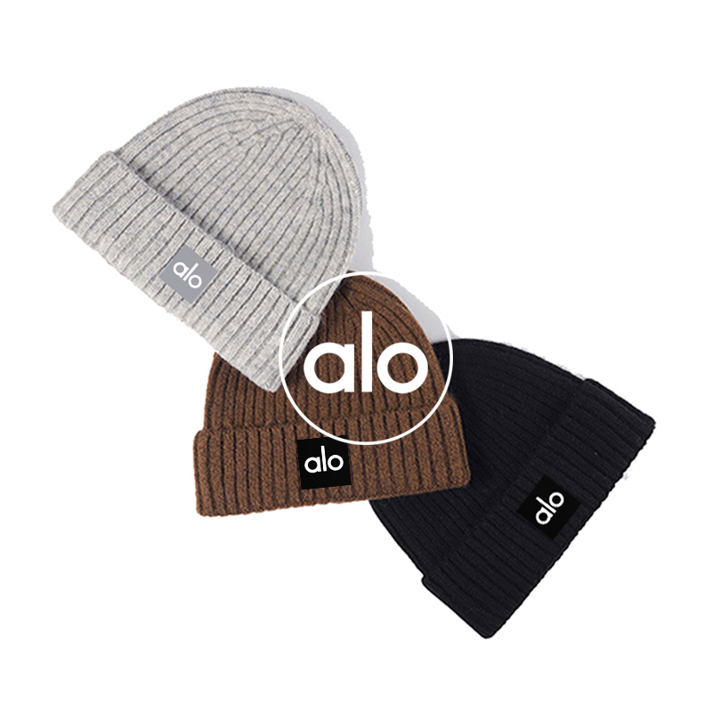 Alo accessories knitted hat autumn winter versatile warm men women windproof woolen hat large head circumference yoga