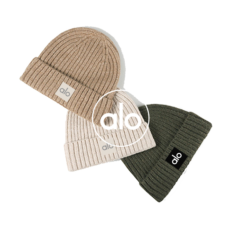 Alo accessories knitted hat autumn winter versatile warm men women windproof woolen hat large head circumference yoga