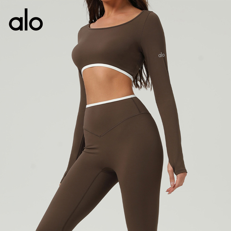 ALO YOGA💰78💎支持一件代发
aloyoga长袖裸感紧身T恤休闲上衣显瘦修身长袖健身瑜伽服
【品牌】ALO 
【款号】CX2511
【面料】氨纶/锦纶
【颜色】高级黑，栗棕，熏衣紫，樱桃红
【尺码】S，M，L，XL
 专柜同款品质，厂家直销，货源充足，售后保障