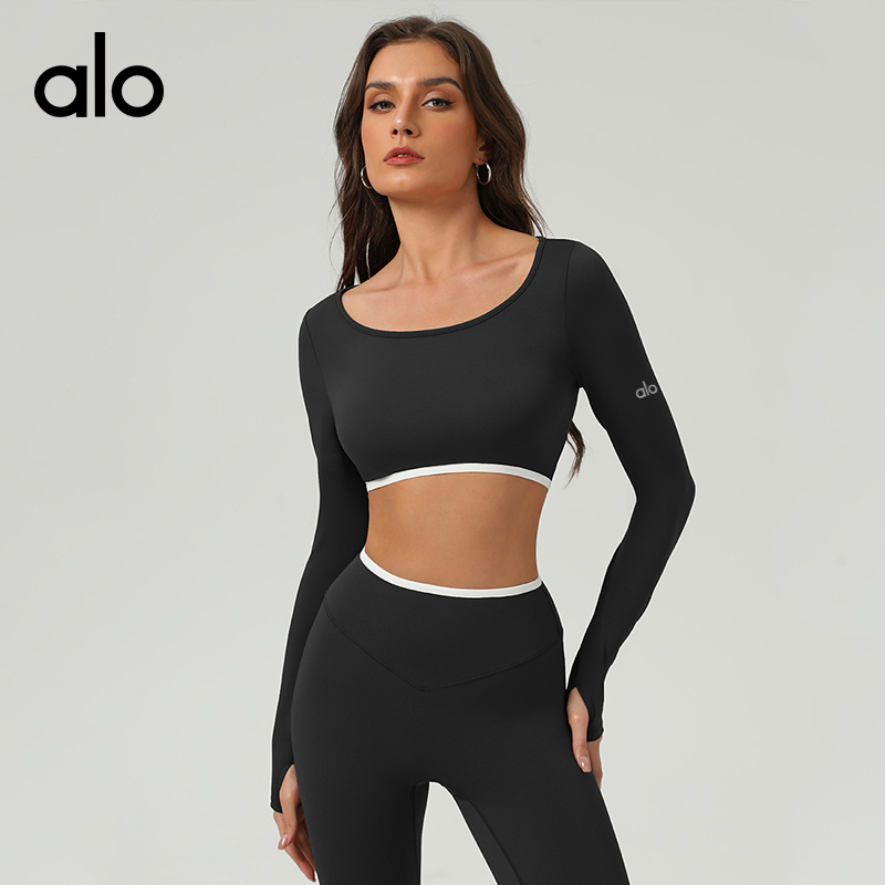 ALO YOGA💰78💎支持一件代发
aloyoga长袖裸感紧身T恤休闲上衣显瘦修身长袖健身瑜伽服
【品牌】ALO 
【款号】CX2511
【面料】氨纶/锦纶
【颜色】高级黑，栗棕，熏衣紫，樱桃红
【尺码】S，M，L，XL
 专柜同款品质，厂家直销，货源充足，售后保障