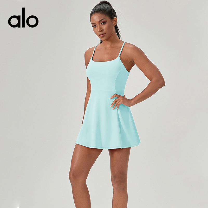 ALO YOGA💰93💎支持一件代发
aloyoga网球裙带胸垫女裸感速干运动连衣裙跑步短裙
【品牌】ALO 
【款号】LTY52166
【面料】涤纶/氨纶
【颜色】白色，冰瓷蓝，黑色，热带橘，新叶绿
【尺码】S，M，L，XL，XXL
 专柜同款品质，厂家直销，货源充足，售后保障