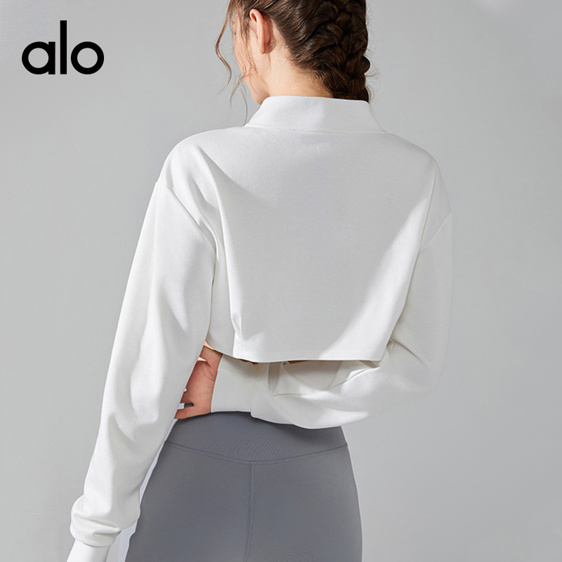 ALO YOGA💰88💎支持一件代发
aloyoga翻领半截卫衣女拉链衫短款外套网球长袖运动上衣
【品牌】ALO 
【款号】YC248
【面料】锦纶/氨纶/粘纤
【颜色】白色，灰色，棕色
【尺码】S，M，L，XL
 专柜同款品质，厂家直销，货源充足，售后保障