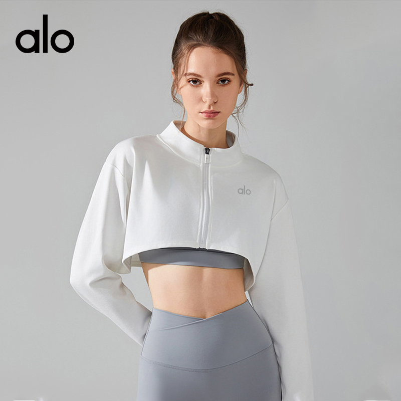 ALO YOGA💰88💎支持一件代发
aloyoga翻领半截卫衣女拉链衫短款外套网球长袖运动上衣
【品牌】ALO 
【款号】YC248
【面料】锦纶/氨纶/粘纤
【颜色】白色，灰色，棕色
【尺码】S，M，L，XL
 专柜同款品质，厂家直销，货源充足，售后保障
