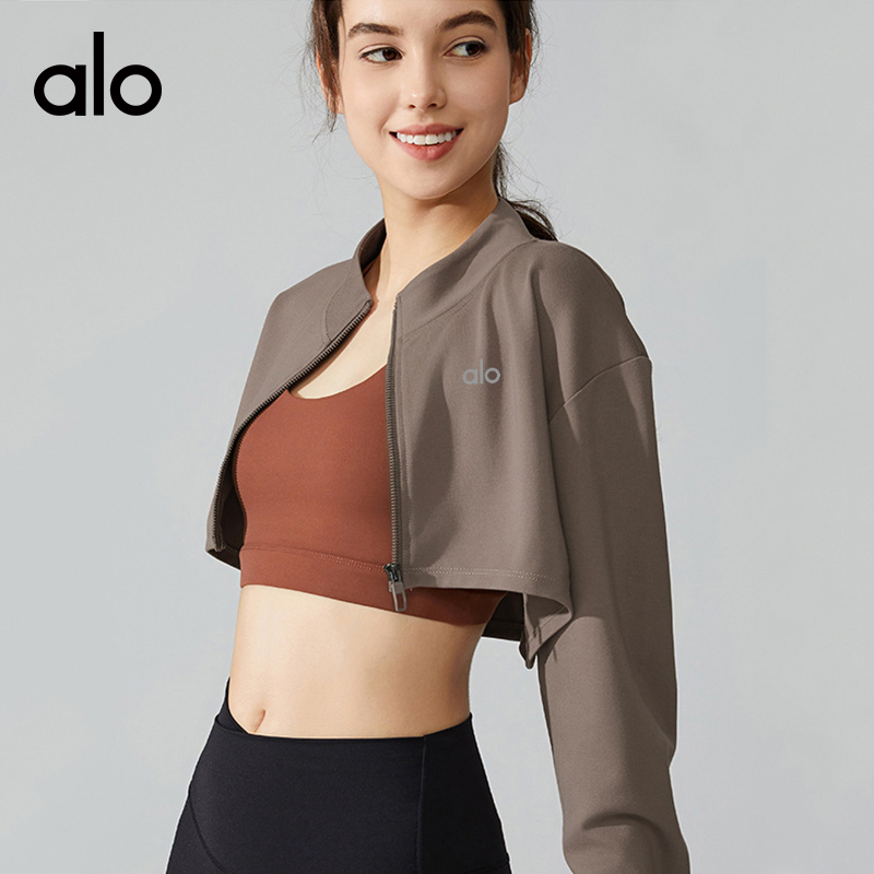 ALO YOGA💰88💎支持一件代发
aloyoga翻领半截卫衣女拉链衫短款外套网球长袖运动上衣
【品牌】ALO 
【款号】YC248
【面料】锦纶/氨纶/粘纤
【颜色】白色，灰色，棕色
【尺码】S，M，L，XL
 专柜同款品质，厂家直销，货源充足，售后保障
