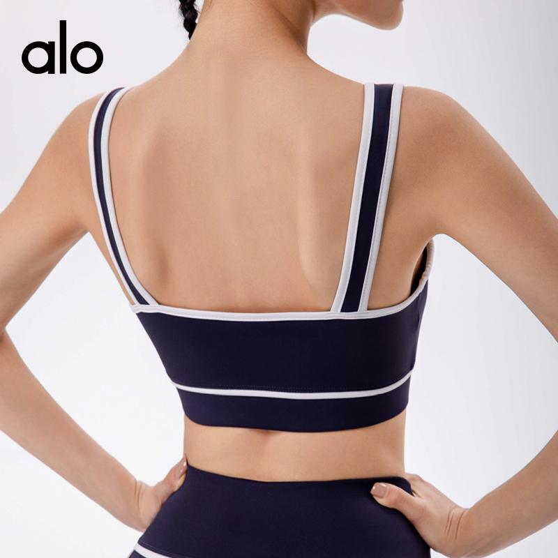 Alo sports bra yoga navy with white trim