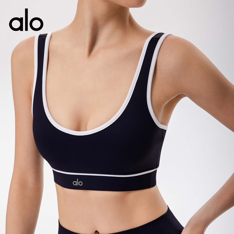 Alo sports bra yoga navy with white trim