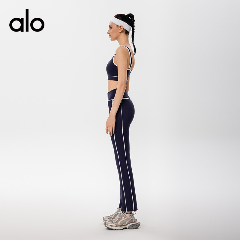Alo sports bra yoga navy with white trim