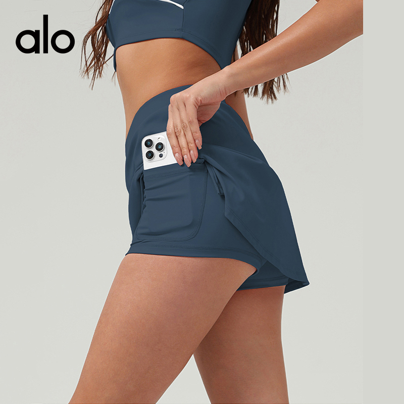 ALO YOGA💰88💎支持一件代发
aloyoga跑步运动短裙提臀显瘦交叉腰瑜伽短裙网球裙
【品牌】ALO 
【款号】DQ2513
【面料】锦纶/氨纶
【颜色】黑色，深蓝灰，靓粉色
【尺码】S，M，L，XL
 专柜同款品质，厂家直销，货源充足，售后保障
