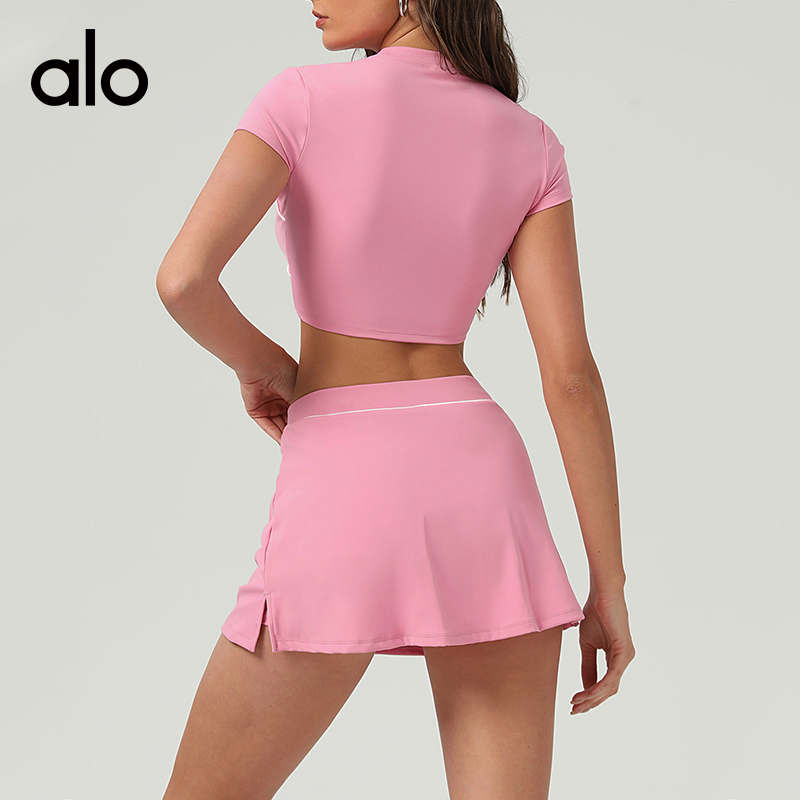 ALO YOGA💰88💎支持一件代发
aloyoga跑步运动短裙提臀显瘦交叉腰瑜伽短裙网球裙
【品牌】ALO 
【款号】DQ2513
【面料】锦纶/氨纶
【颜色】黑色，深蓝灰，靓粉色
【尺码】S，M，L，XL
 专柜同款品质，厂家直销，货源充足，售后保障