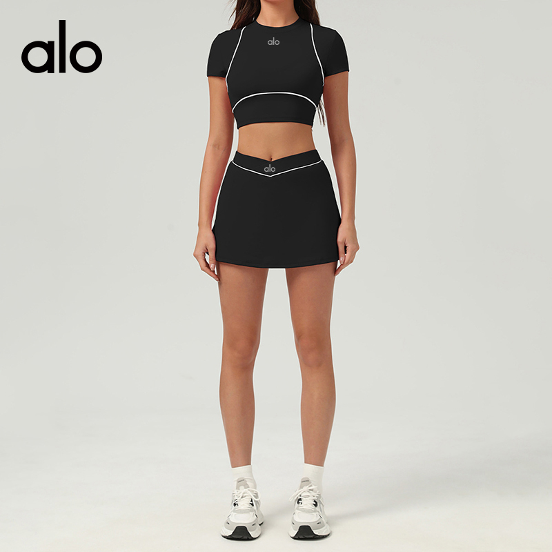 ALO YOGA💰88💎支持一件代发
aloyoga跑步运动短裙提臀显瘦交叉腰瑜伽短裙网球裙
【品牌】ALO 
【款号】DQ2513
【面料】锦纶/氨纶
【颜色】黑色，深蓝灰，靓粉色
【尺码】S，M，L，XL
 专柜同款品质，厂家直销，货源充足，售后保障