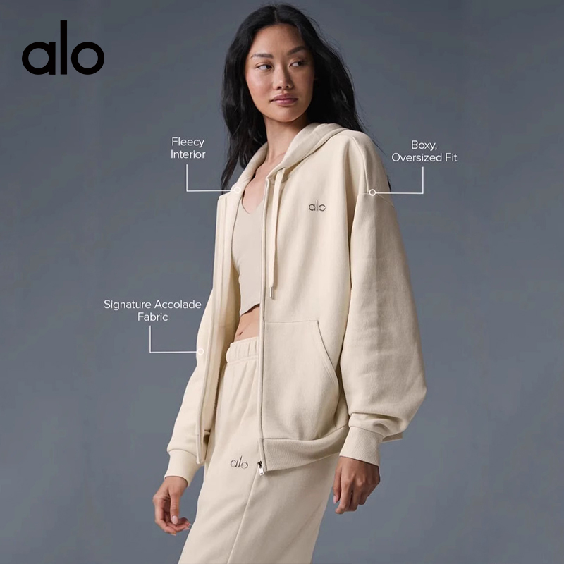 ALO YOGA💰98💎支持一件代发
aloyoga瑜伽外套带帽运动户外长袖健身服卫衣外套
【品牌】ALO 
【款号】WT9709
【面料】锦纶/氨纶
【颜色】黑色，麻灰色，藏青色，米白色，铁灰色，花灰色
【尺码】S，M，L，XL
 专柜同款品质，厂家直销，货源充足，售后保障