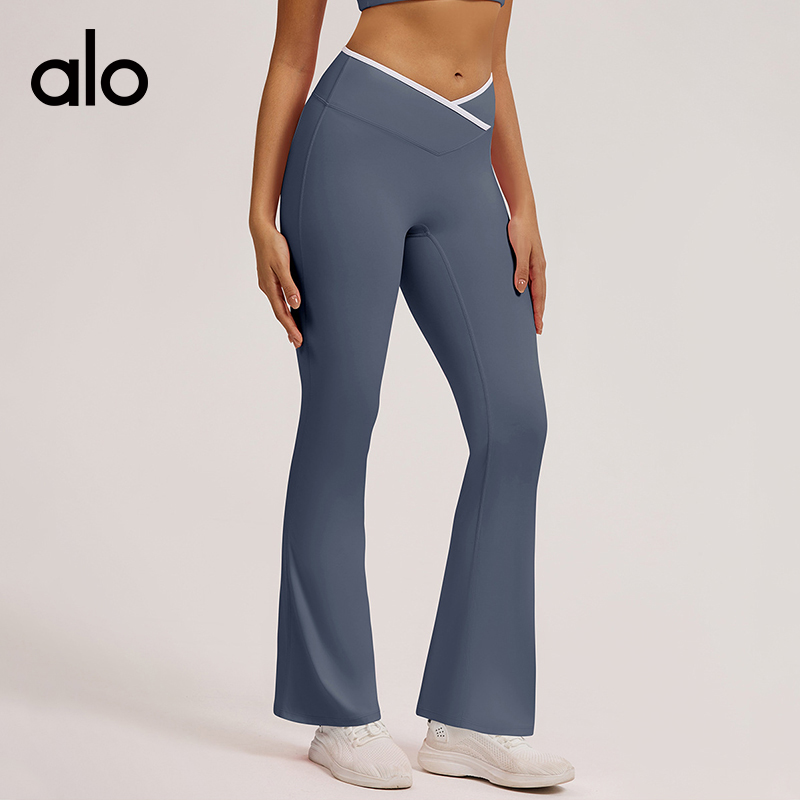 ALO YOGA💰93💎支持一件代发
aloyoga裸感紧身瑜伽裤交叉高腰微喇阔腿运动喇叭裤
【品牌】ALO 
【款号】CK6009
【面料】锦纶/氨纶
【颜色】黑色，可可棕，蓝灰色，樱花粉
【尺码】S，M，L，XL
 专柜同款品质，厂家直销，货源充足，售后保障