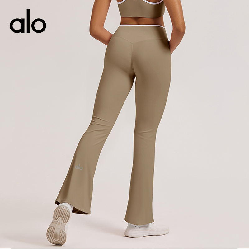 ALO YOGA💰93💎支持一件代发
aloyoga裸感紧身瑜伽裤交叉高腰微喇阔腿运动喇叭裤
【品牌】ALO 
【款号】CK6009
【面料】锦纶/氨纶
【颜色】黑色，可可棕，蓝灰色，樱花粉
【尺码】S，M，L，XL
 专柜同款品质，厂家直销，货源充足，售后保障