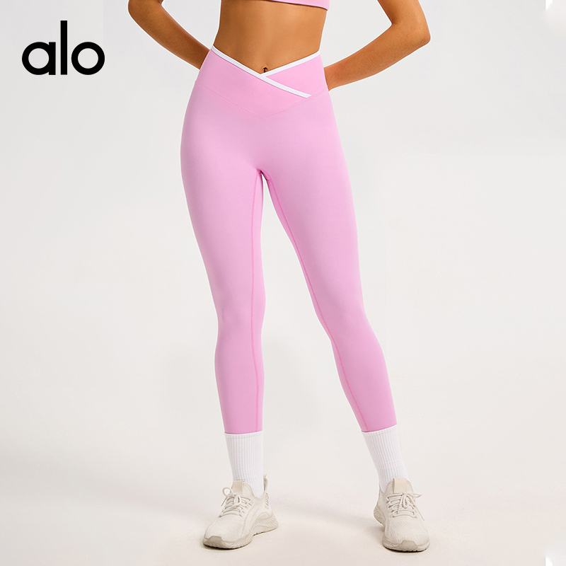 ALO YOGA💰88💎支持一件代发
aloyoga交叉高腰撞色瑜伽裤裸感紧身速干健身裤
【品牌】ALO 
【款号】CK6009-1
【面料】锦纶/氨纶
【颜色】高级黑，可可棕，蓝灰色，樱花粉，徽章蓝，芋泥紫，水波蓝
【尺码】S，M，L，XL
 专柜同款品质，厂家直销，货源充足，售后保障