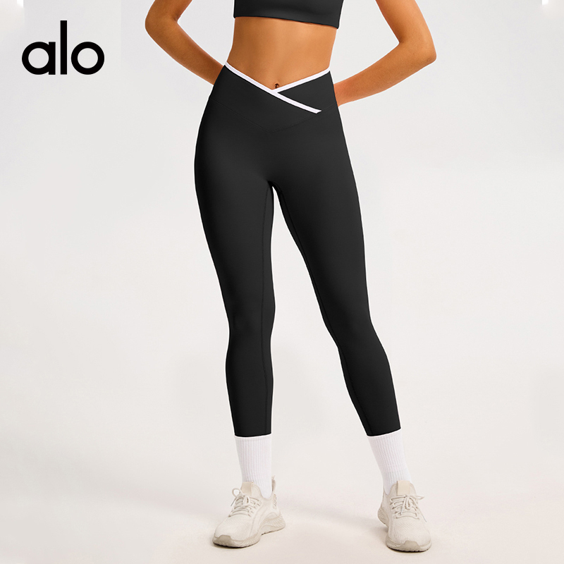 ALO YOGA💰88💎支持一件代发
aloyoga交叉高腰撞色瑜伽裤裸感紧身速干健身裤
【品牌】ALO 
【款号】CK6009-1
【面料】锦纶/氨纶
【颜色】高级黑，可可棕，蓝灰色，樱花粉，徽章蓝，芋泥紫，水波蓝
【尺码】S，M，L，XL
 专柜同款品质，厂家直销，货源充足，售后保障