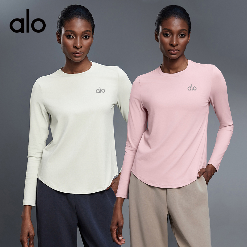 ALO YOGA💰78💎支持一件代发
aloyoga 秋季圆领瑜伽服t恤宽松显瘦百搭健身运动上衣
【品牌】ALO 
【款号】D25148
【面料】锦纶/氨纶
【颜色】黑色，淀粉蓝，骨白，粉雾，深卡其
【尺码】4，6，8，10，12
 专柜同款品质，厂家直销，货源充足，售后保障