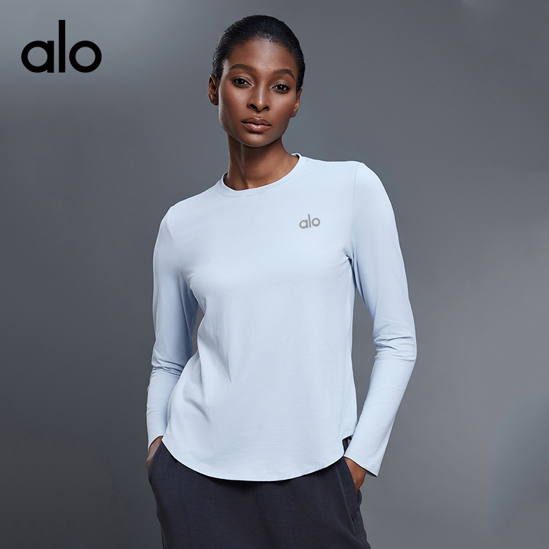 ALO YOGA💰78💎支持一件代发
aloyoga 秋季圆领瑜伽服t恤宽松显瘦百搭健身运动上衣
【品牌】ALO 
【款号】D25148
【面料】锦纶/氨纶
【颜色】黑色，淀粉蓝，骨白，粉雾，深卡其
【尺码】4，6，8，10，12
 专柜同款品质，厂家直销，货源充足，售后保障