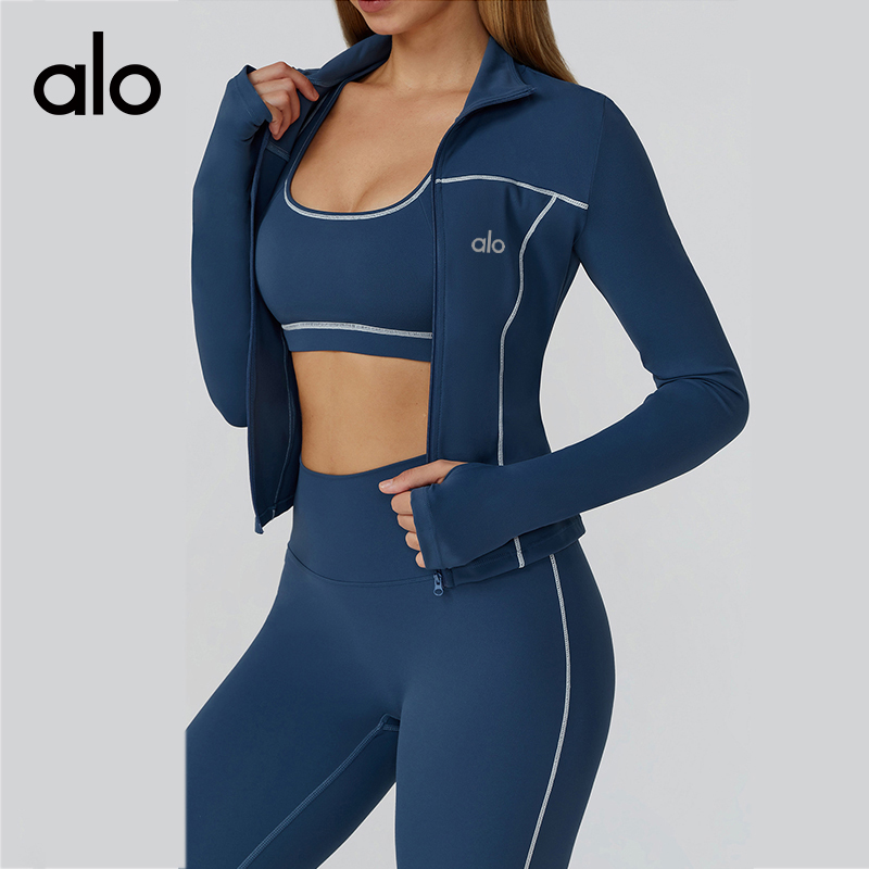 ALO YOGA💰93💎支持一件代发
aloyoga 撞色瑜伽外套拉链防风修身外套户外运动健身服
【品牌】ALO 
【款号】EWT2036
【面料】锦纶/氨纶
【颜色】高级黑，深培棕，深蓝色，火山灰，米杏色
【尺码】S，M，L，XL
 专柜同款品质，厂家直销，货源充足，售后保障