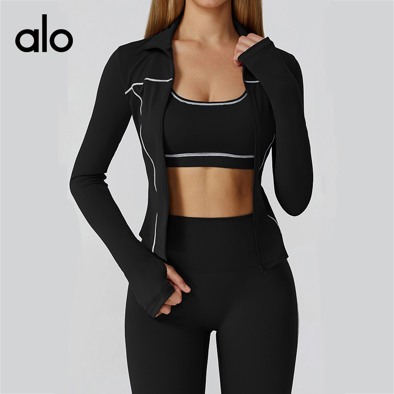 ALO YOGA💰93💎支持一件代发
aloyoga 撞色瑜伽外套拉链防风修身外套户外运动健身服
【品牌】ALO 
【款号】EWT2036
【面料】锦纶/氨纶
【颜色】高级黑，深培棕，深蓝色，火山灰，米杏色
【尺码】S，M，L，XL
 专柜同款品质，厂家直销，货源充足，售后保障