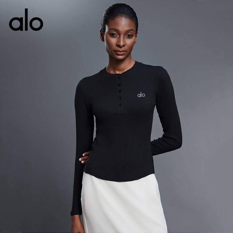 ALO YOGA💰83💎支持一件代发
aloyoga 秋季休闲百搭亨利衫莫代尔亲肤运动健身上衣
【品牌】ALO 
【款号】D25146
【面料】莫代尔/氨纶
【颜色】黑色，骨白，麻花灰，蒸馏咖啡
【尺码】4，6，8，10，12
 专柜同款品质，厂家直销，货源充足，售后保障