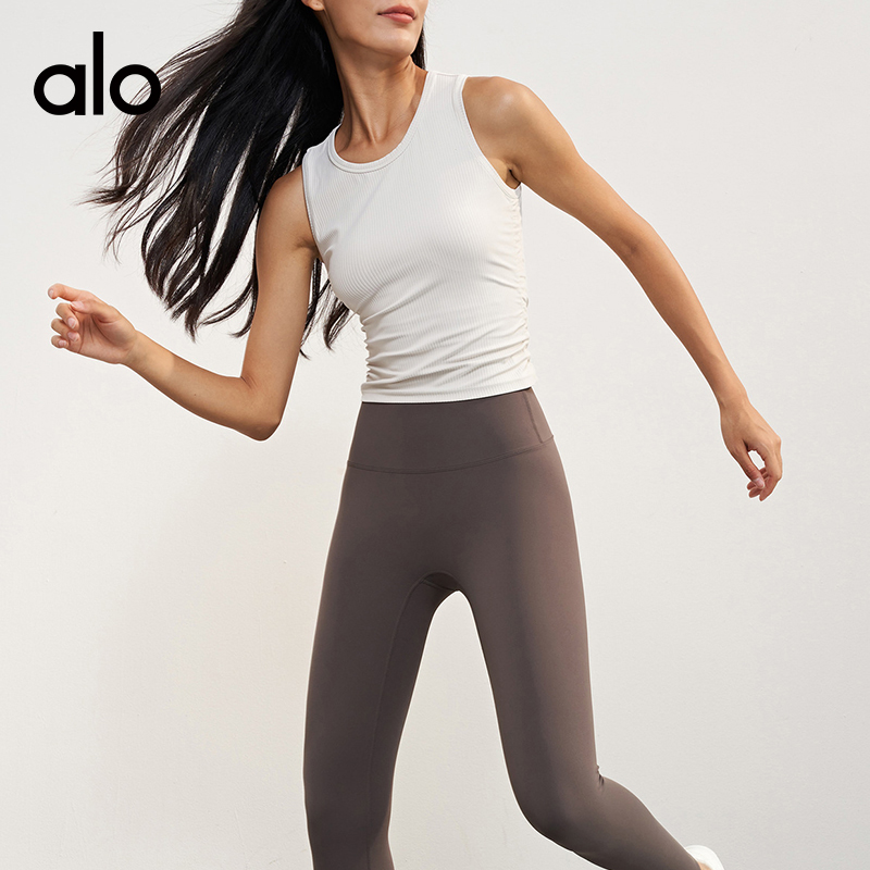 ALO YOGA💰78💎支持一件代发
aloyoga 春夏罗纹瑜伽背心褶皱修身显瘦无袖运动上衣
【品牌】ALO 
【款号】BX1584
【面料】锦纶/氨纶
【颜色】麻灰色，黑色，潮青色，板栗色，白蛋白，暮色玫瑰
【尺码】4，6，8，10
 专柜同款品质，厂家直销，货源充足，售后保障