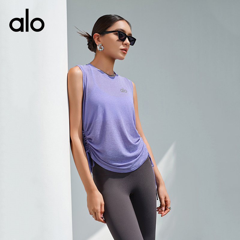 ALO YOGA 💰78💎支持一件代发
aloyoga 春夏抽绳运动上衣宽松休闲速干无袖瑜伽背心
【品牌】AlO
【款号】DX6403
【面料】聚酯纤维
【颜色】风车蓝，白蛋白，紫灰色，深紫色，黑色
【尺码】S，M，L，XL
 专柜同款品质，厂家直销，货源充足，售后保障
