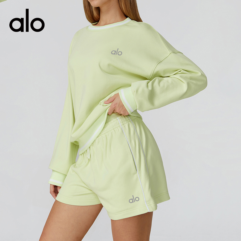 ALO YOGA 💰103💎支持一件代发
aloyoga 撞色卫衣长袖宽松圆领户外休闲防风运动上衣
【品牌】AlO
【款号】EWY7028
【面料】棉/涤纶
【颜色】徽章蓝，深巧棕，高级黑，樱桃红，柠绿色
【尺码】S，M，L，XL
 专柜同款品质，厂家直销，货源充足，售后保障
