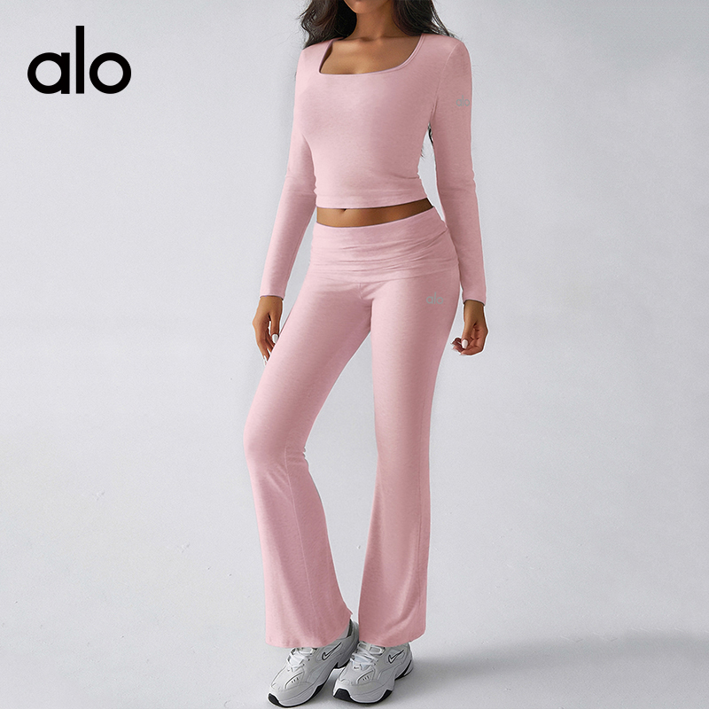 ALO YOGA💰108💎支持一件代发
aloyoga 裸感户外休闲纯色针织长袖上衣瑜伽服两件裤套装
【品牌】ALO 
【款号】K2439021
【面料】锦纶/氨纶
【颜色】宝蓝色，藏蓝色，粉色，黑色，花灰色，灰色，亮灰色，牛仔蓝色，浅卡其色，深灰色，驼色，棕色
【尺码】S，M，L，XL
 专柜同款品质，厂家直销，货源充足，售后保障