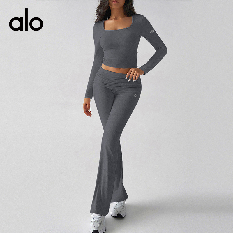 ALO YOGA💰108💎支持一件代发
aloyoga 裸感户外休闲纯色针织长袖上衣瑜伽服两件裤套装
【品牌】ALO 
【款号】K2439021
【面料】锦纶/氨纶
【颜色】宝蓝色，藏蓝色，粉色，黑色，花灰色，灰色，亮灰色，牛仔蓝色，浅卡其色，深灰色，驼色，棕色
【尺码】S，M，L，XL
 专柜同款品质，厂家直销，货源充足，售后保障