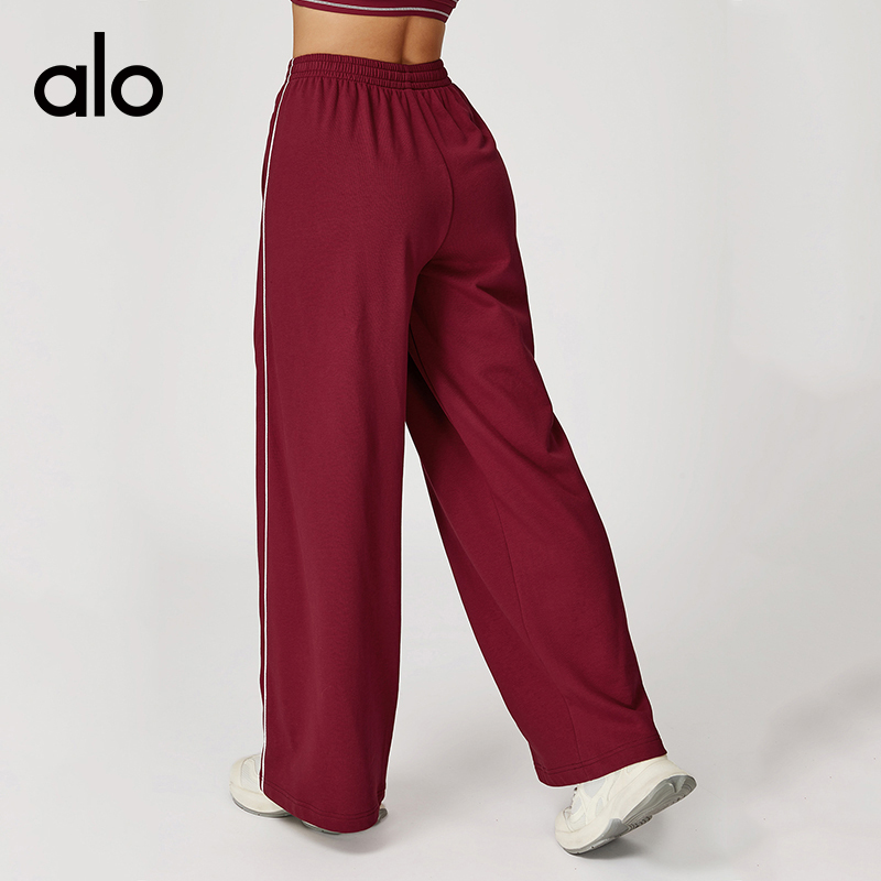 ALO YOGA💰110💎支持一件代发
aloyoga 撞色百搭运动卫裤宽松高腰直筒卫裤户外休闲长裤
【品牌】ALO 
【款号】EWK7028-1
【面料】锦纶/氨纶
【颜色】高级黑，樱桃红，柠绿色，徽章蓝，深巧棕
【尺码】S，M，L，XL
 专柜同款品质，厂家直销，货源充足，售后保障