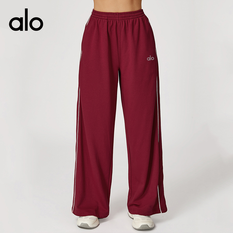 ALO YOGA💰110💎支持一件代发
aloyoga 撞色百搭运动卫裤宽松高腰直筒卫裤户外休闲长裤
【品牌】ALO 
【款号】EWK7028-1
【面料】锦纶/氨纶
【颜色】高级黑，樱桃红，柠绿色，徽章蓝，深巧棕
【尺码】S，M，L，XL
 专柜同款品质，厂家直销，货源充足，售后保障
