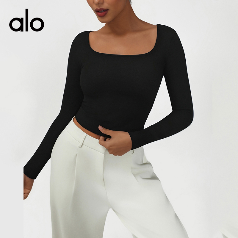 ALO YOGA💰78💎支持一件代发
aloyoga 高弹紧身t恤休闲百搭运动方领长袖瑜伽上衣
【品牌】ALO 
【款号】CX2540
【面料】锦纶/氨纶
【颜色】黑色，水蓝色，嫩粉色
【尺码】S，M，L，XL
 专柜同款品质，厂家直销，货源充足，售后保障